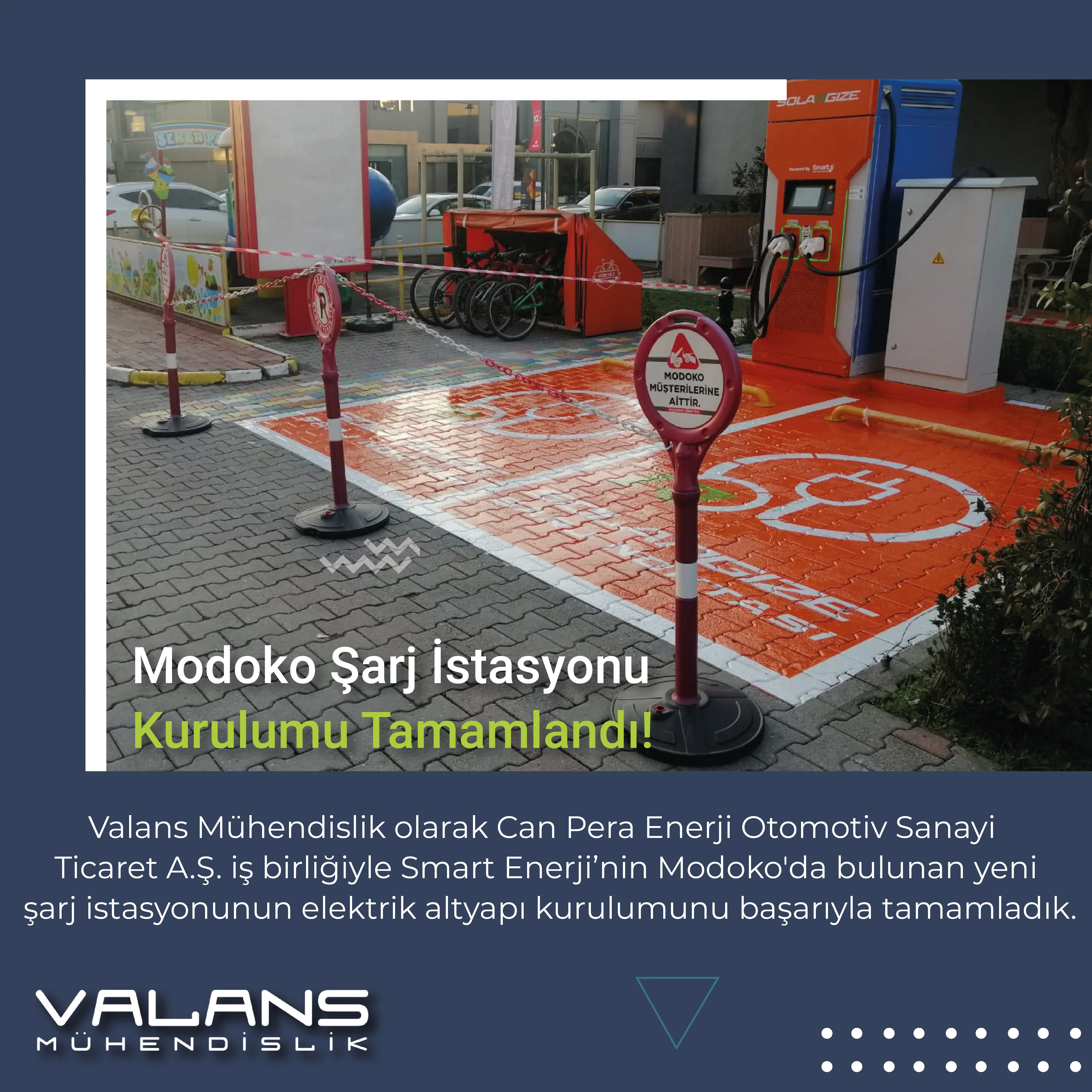 Modoko’nun sahip olduğu enerji alt yapısını kullanarak elektrikli araçlara hizmet verebilecek bir şarj noktası daha oluşturduk.